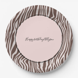 Cream Brown Zebra Print Paper Plate