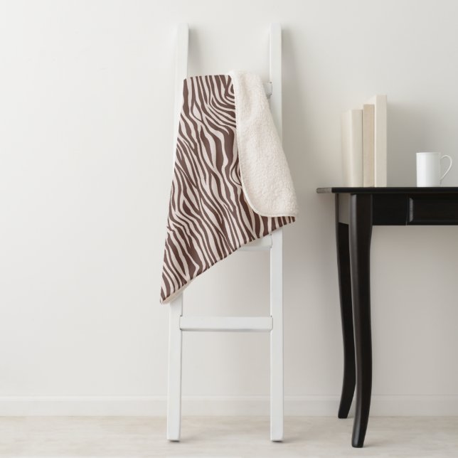 Cream Brown Zebra Print Sherpa Blanket (In Situ)