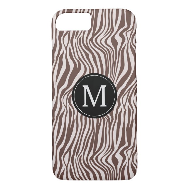 Cream Brown Zebra Print Stripes Monogram Case-Mate iPhone Case (Back)
