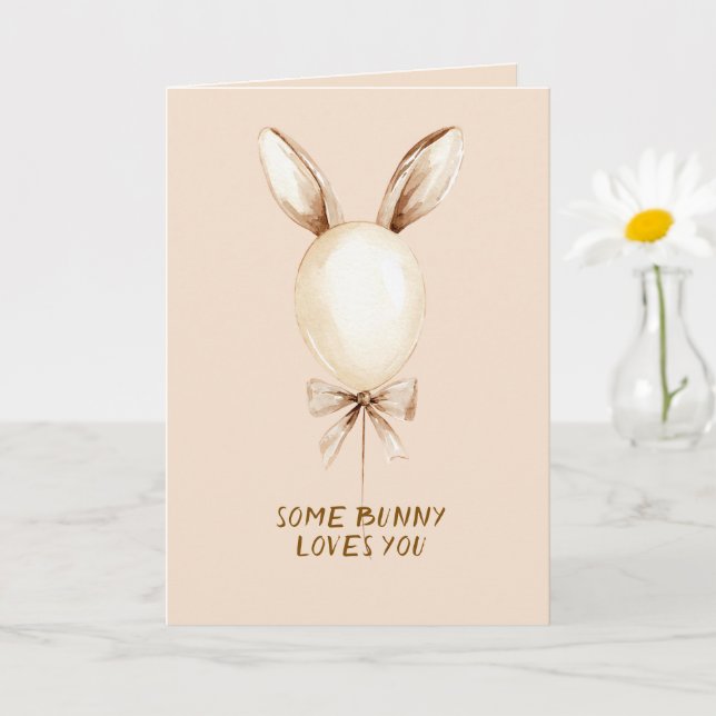 Cream Bunny Ears Balloon Love Card (Small Plant)
