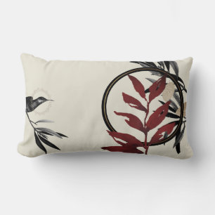 Cream Burgundy & Black Watercolor Leaves Lumbar Cushion