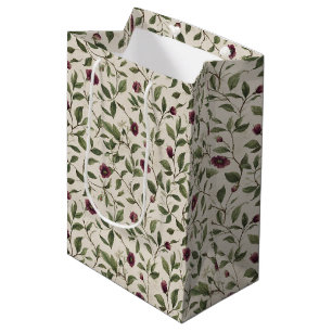 Cream Burgundy Flowers Bridal Shower Medium Gift Bag