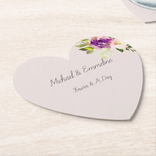 Cream Burgundy Pink Floral Wedding Paper Coaster (Angled)