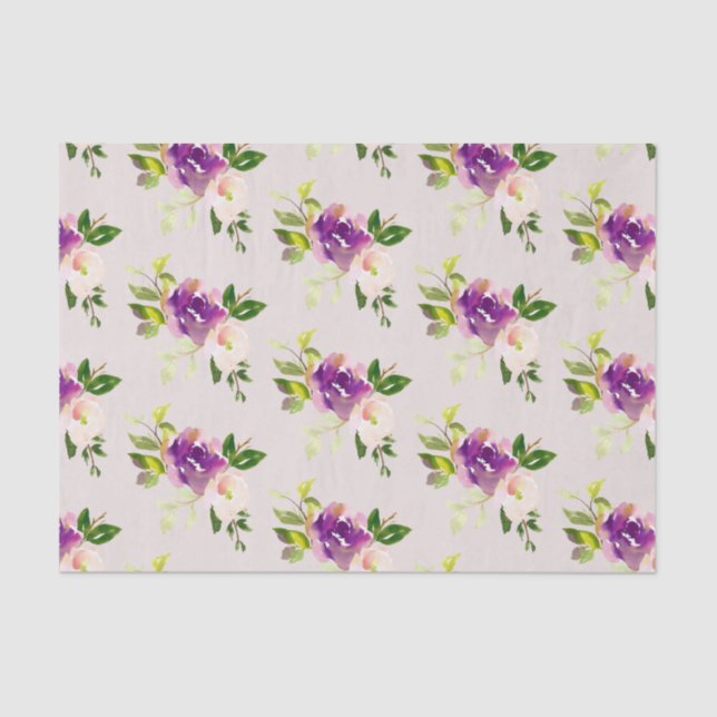 Cream Burgundy Pink Floral Wedding Tissue Paper (Front)