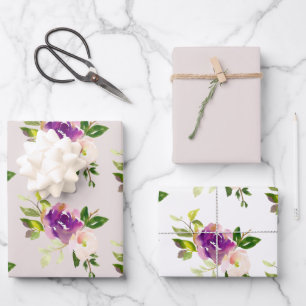 Cream Burgundy Pink Floral Wedding Wrapping Paper Sheet