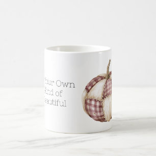 Cream Burgundy Plaid Pumpkin Coffee Mug