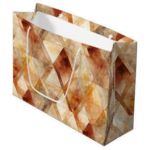 Cream Burgundy Red Gold Triangles Christmas Large Gift Bag