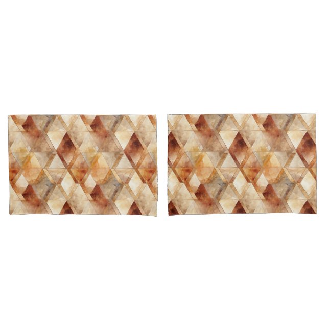 Cream Burgundy Red Gold Triangles Christmas Pillowcase (Front-Set)