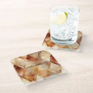 Cream Burgundy Red Gold Triangles Glass Coaster
