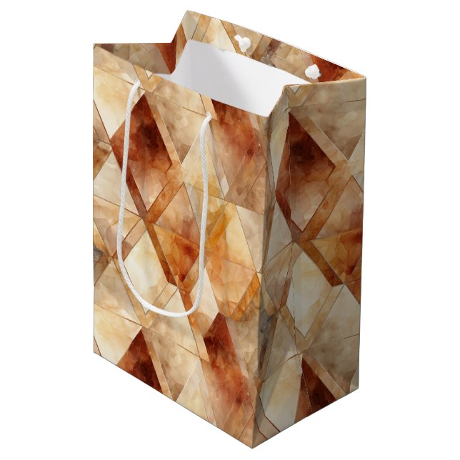 Cream Burgundy Red Gold Triangles Medium Gift Bag (Front Angled)