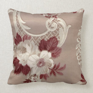Cream & Burgundy Wallpaper Print Cushion