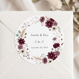 Cream Burgundy Wedding Anemone Blooms Classic Round Sticker