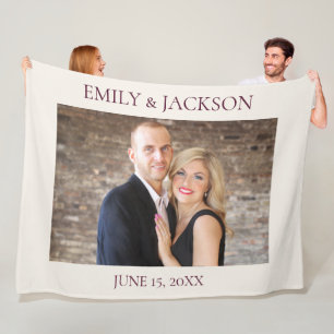 Cream Burgundy Wedding Engagement Photo Fleece Blanket