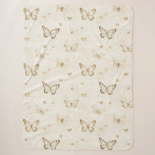 Cream Butterflies Hearts Birthday Sherpa Blanket