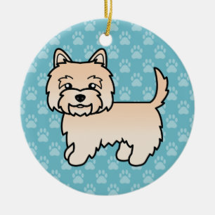 Cream Cairn Terrier Cartoon Dog Illustration Blue Ceramic Tree Decoration