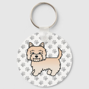 Cream Cairn Terrier Dog Cute Illustration & Paws Key Ring