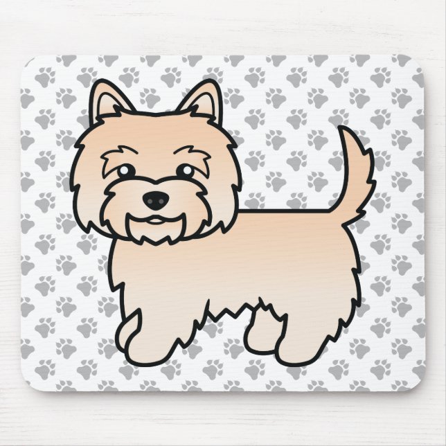 Cream Cairn Terrier Dog Illustration & Paws Mouse Mat (Front)