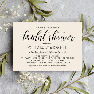 Cream Calligraphy Script Wedding Bridal Shower Invitation