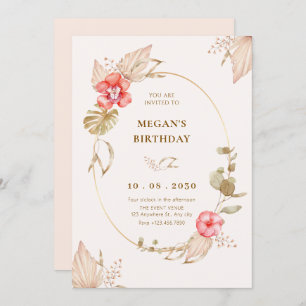 Cream calm floral elegant birthday invitation