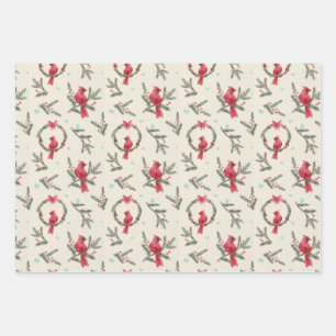 Cream Cardinal Christmas Wrapping Paper Set