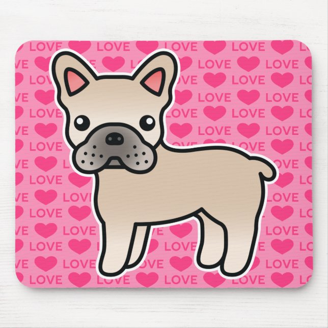 Cream Cartoon French Bulldog Mouse Mat (Front)