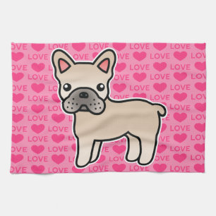 Cream Cartoon French Bulldog Tea Towel