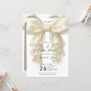 Cream Cascade Ruffle Bow Classy Baby Shower  Invitation