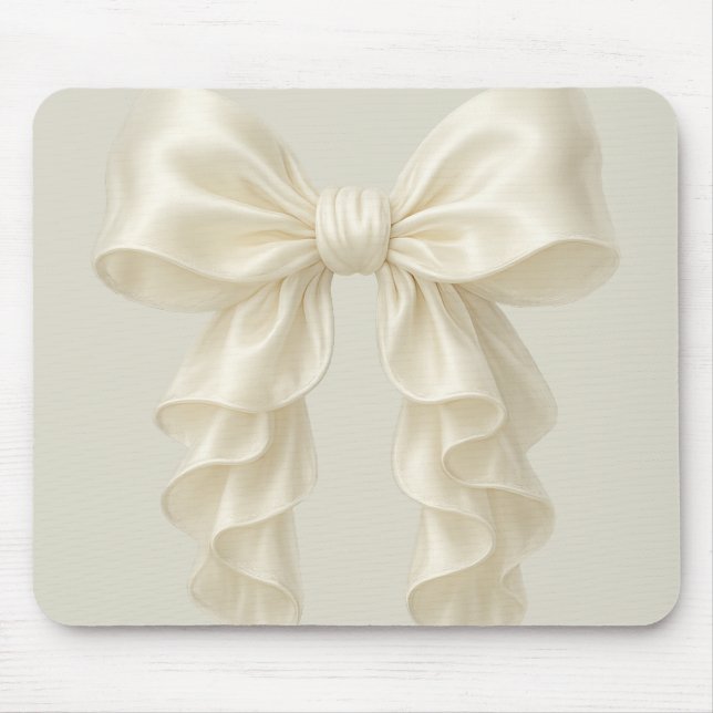 Cream Cascade Ruffle Bow Elegant Posh Girly Mouse Mat (Front)