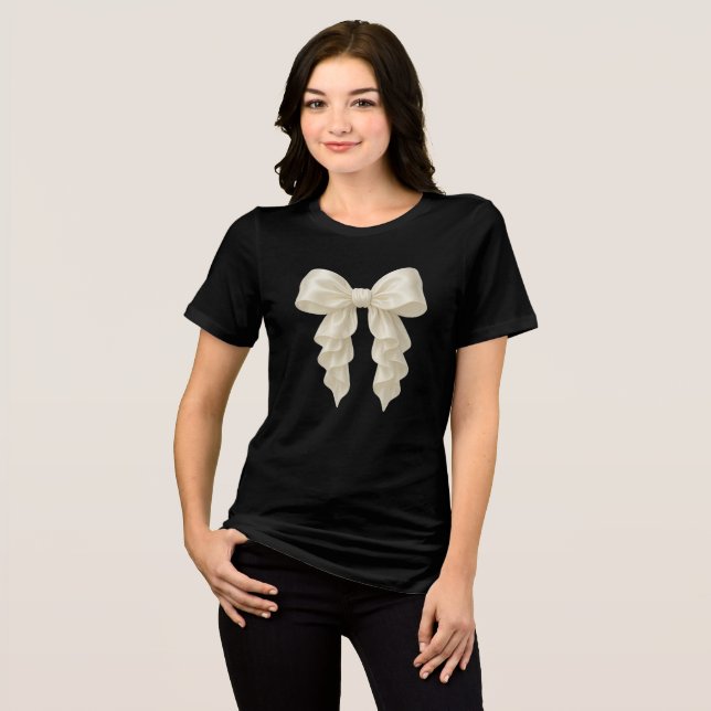 Cream Cascade Ruffle Bow Trendy Posh Girly Tri-Blend Shirt (Front Full)