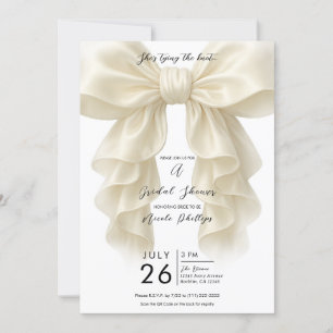 Cream Cascade Ruffle Bow Tying Knot Bridal Shower  Invitation