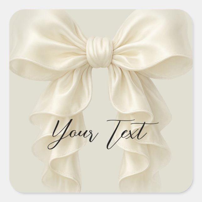 Cream Cascade Ruffle Bow Tying Knot Bridal Shower  Square Sticker (Front)