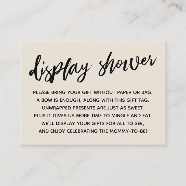 Cream Casual Script Display Baby Shower No Wrap Enclosure Card (Front)