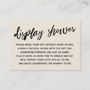 Cream Casual Script Display Baby Shower No Wrap Enclosure Card
