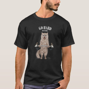 Cream Cat Muscle Training Weightlifting Fitness In T-Shirt