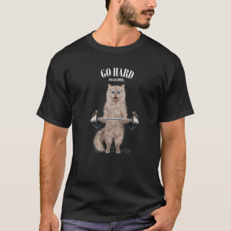 Cream Cat Muscle Training Weightlifting Fitness In T-Shirt