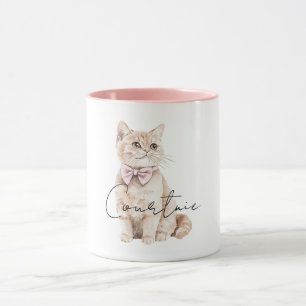Cream Cat Pink Bow Mug