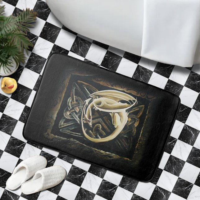 Cream Celtic Art Dragon Fantasy Bath Mat (Creator Uploaded)