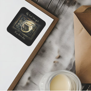 Cream Celtic Art Dragon Fantasy Bookplate Square Sticker