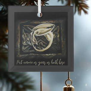 Cream Celtic Art Dragon Fantasy Glass Tree Decoration