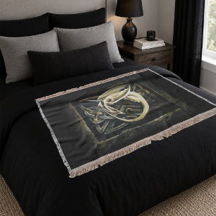 Cream Celtic Art Dragon Fantasy Throw Blanket