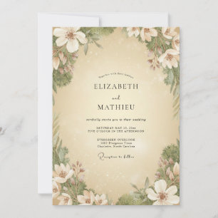 Cream Champagne Petal Wedding Invitation