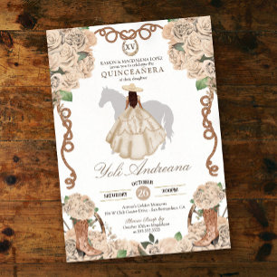 Cream Champagne Rose Charro Vestidos Quinceanera Invitation