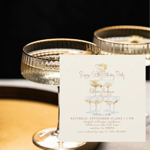 Cream Champagne Square Surprise 50th Birthday Invitation