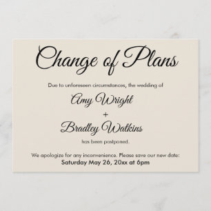 Cream Change of Plans Postponed Wedding Card