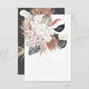 Cream Charcoal Pampas Grass Floral Jungle Wedding RSVP Card