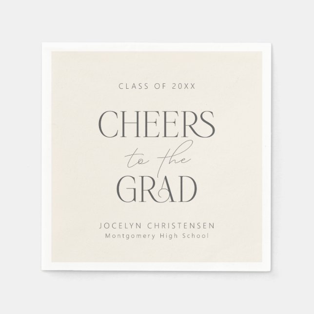 Cream Charcoal Personalised Cheers Grad Party Napkin (Front)