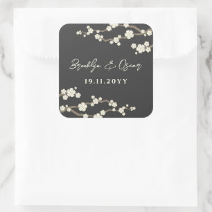 Cream Cherry Blossoms White Sakura Flowers Wedding Square Sticker