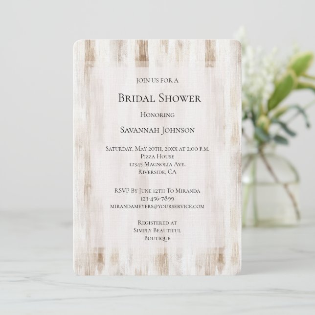 Cream Chic Cream White Brown Stripes Bridal Shower Invitation (Standing Front)