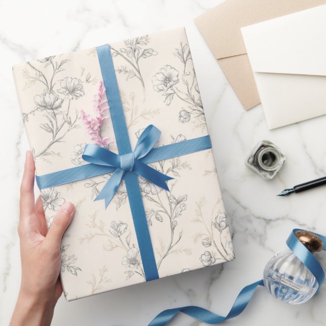 Cream Chic Floral Wedding Wrapping Paper (Gifting)
