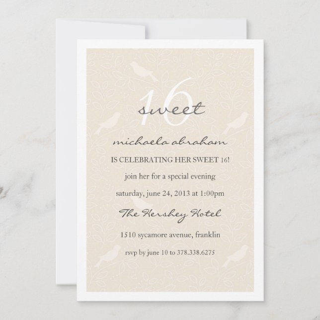 Cream Chic Sweet 16 party invitation (Front)